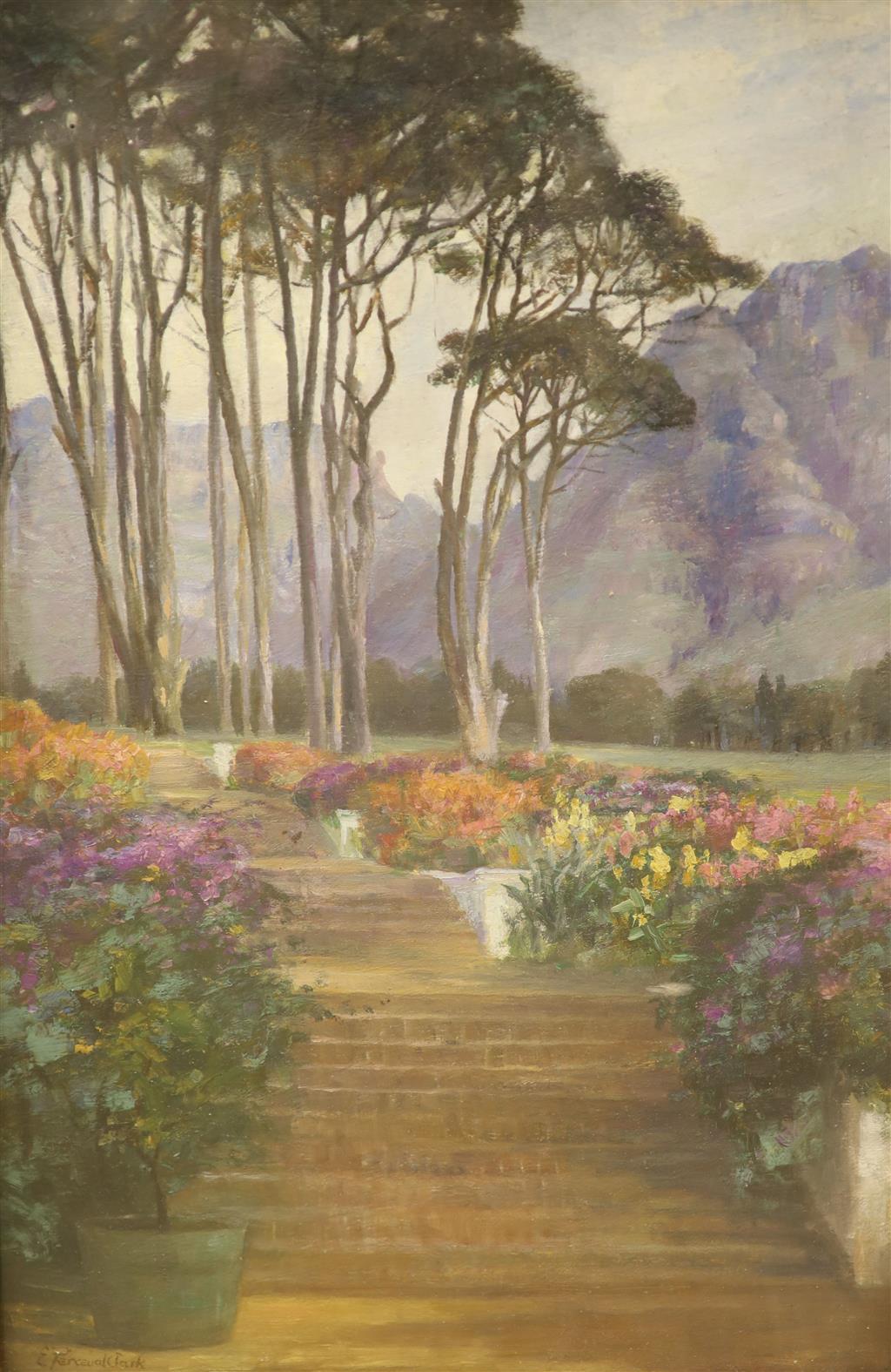 Evelyn Perceval-Clark, oil on board, The Terrace Garden, Groot, signed, 45 x 30cm